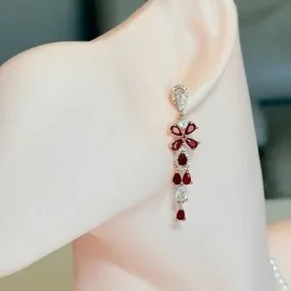 Elegant Red Teardrop Dangle Earrings With Zirconia